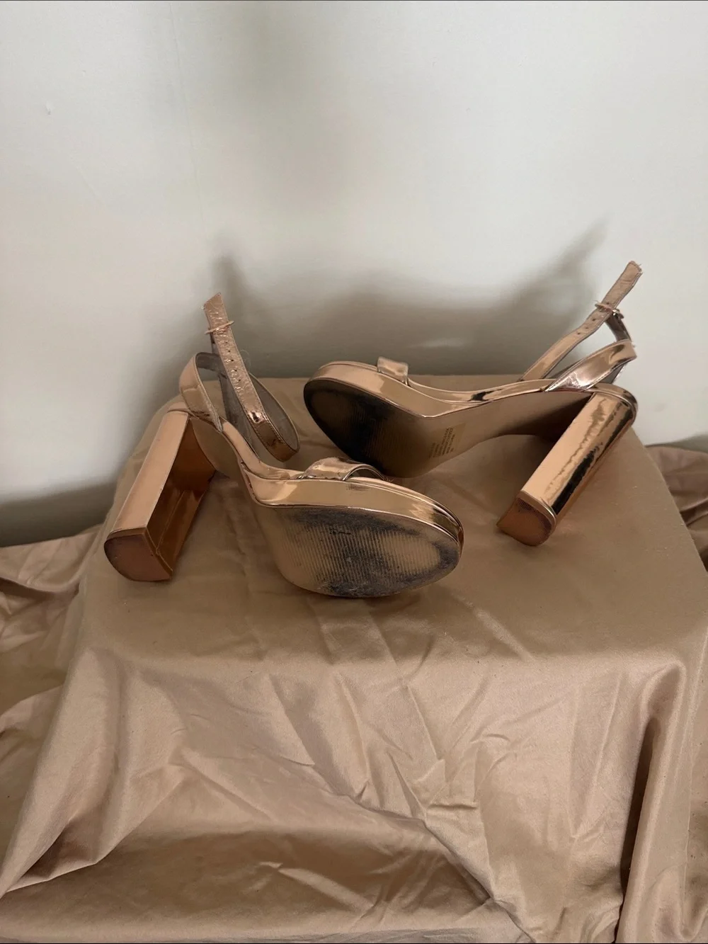 Steve Madden Rose Gold Metallic Platform Block Heel Sandals